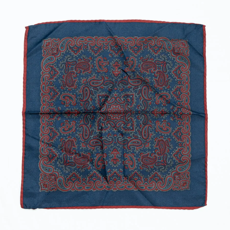 Red & Blue Paisley Printed Silk Twill Pocket Handkerchief