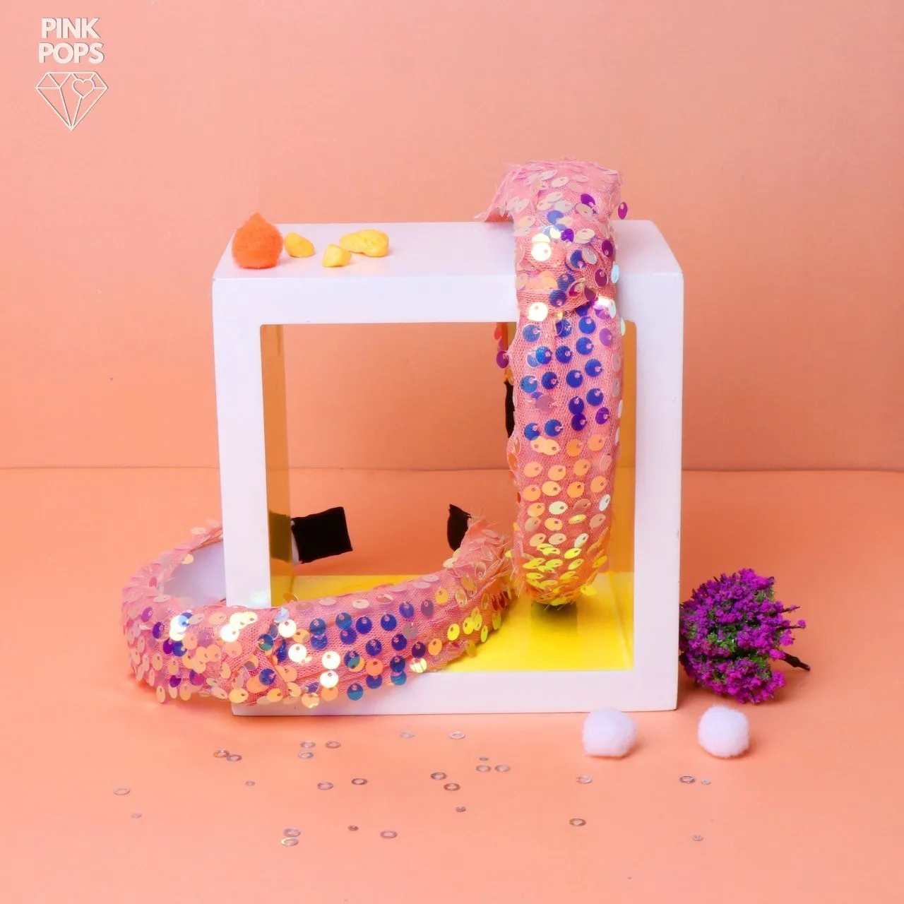 Reversible Sequin Knotted Headband-Pink