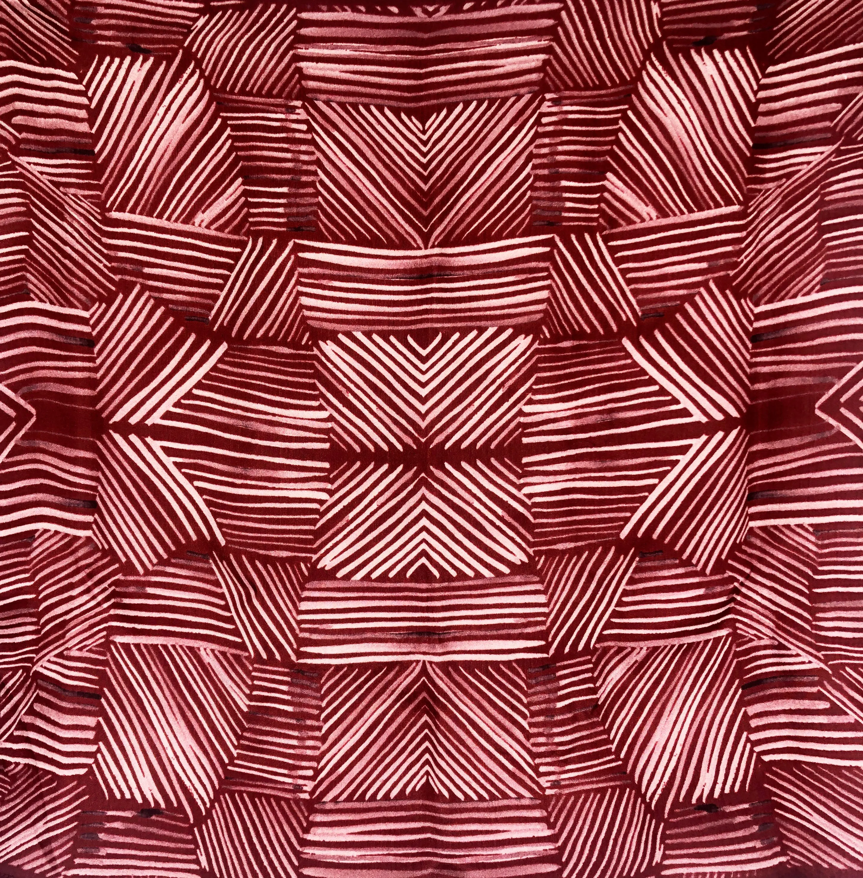 Scarlet Red Colour Story Geometric Printed Pure Silk Pocket Square.