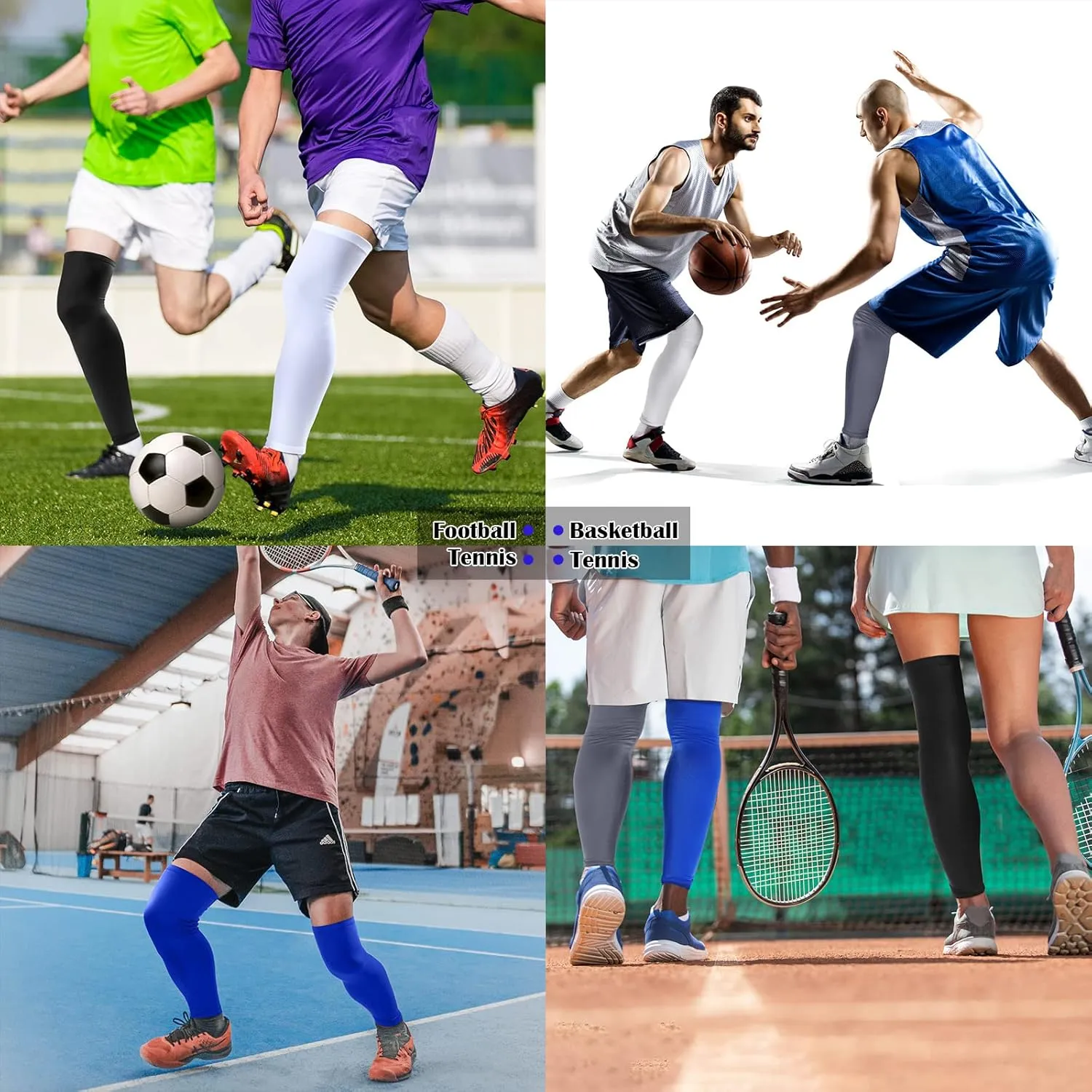 Sports Compression UV Long Leg Sleeves for Running Basketball Football Cycling and Other Sports for Men, Women, Youth (Black, White, Blue, Gray,8 Pieces)