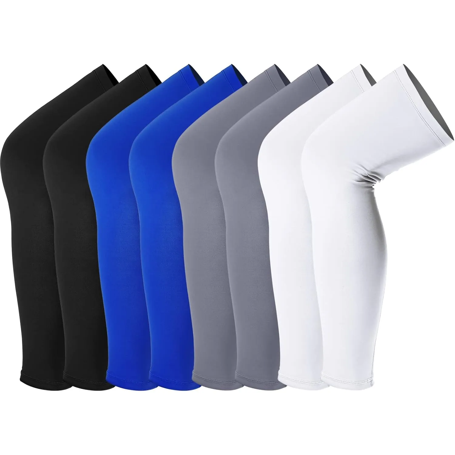 Sports Compression UV Long Leg Sleeves for Running Basketball Football Cycling and Other Sports for Men, Women, Youth (Black, White, Blue, Gray,8 Pieces)