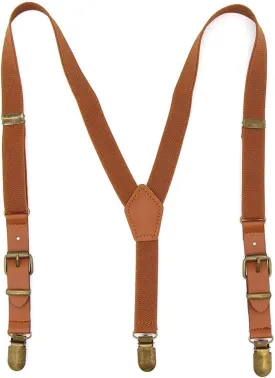 Suspenders for Boys Elastic Kids Suspenders Y Back Tuxedo Braces with Brown Leather for Baby Boy