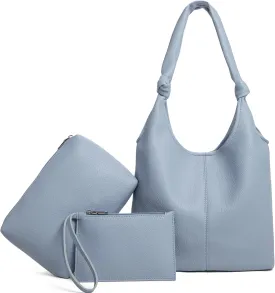 Vegan Leather Hobo Purses set, Slouchy Shoulder Bag Knotted Hobo Bags for Women with a small Purse and Clutch Handbag
