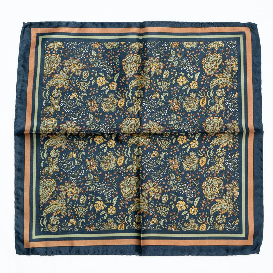 Yellow Floral Printed Silk Twill Pocket Handkerchief